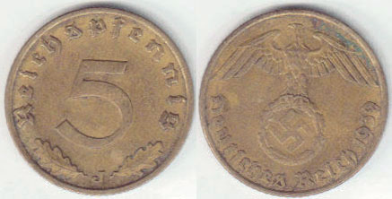 1939 J Germany 5 Pfennig A000117.